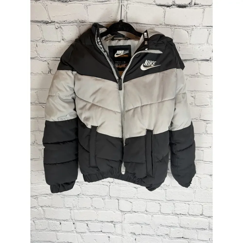 Toddler Boys Grey and Black Puffer Nike Throwback Coat 4T Winter Swoosh